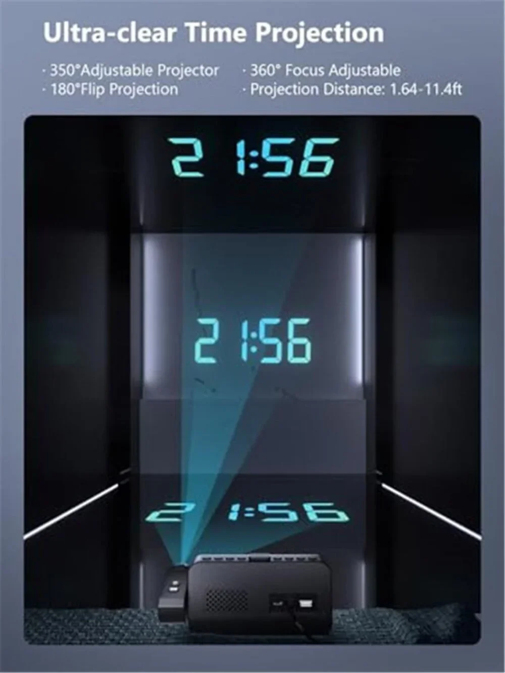 Projection Alarm Clock Ceiling Display Dual Alarm USB Charging Temp Humidity